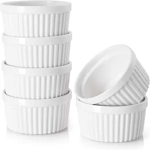 4 oz Ramekins for Creme Brulee Porcelain Ramekins Oven Safe, Classic Style Ramekins for Baking Souffle Ramekins Bowls, Set of 6, White