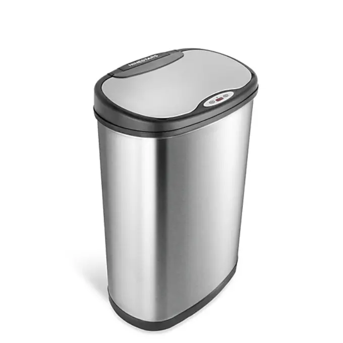 Ninestars Modern Oval 13.2-Gallon Stainless Steel Trash Can, kitchen trash can withmotion sensor and odor removal, Trash can for the apartment, entrance, rectangle