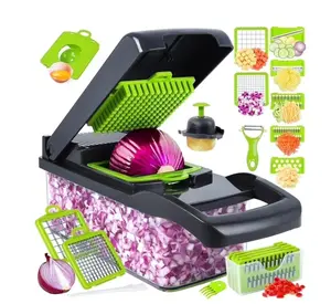 Vegetable Chopper Pro 14-in-1 Onion & Carrot Chopper with 8 Blades Multifunctional Food Cutter Slicer & Dicer for Quick Meal Prep