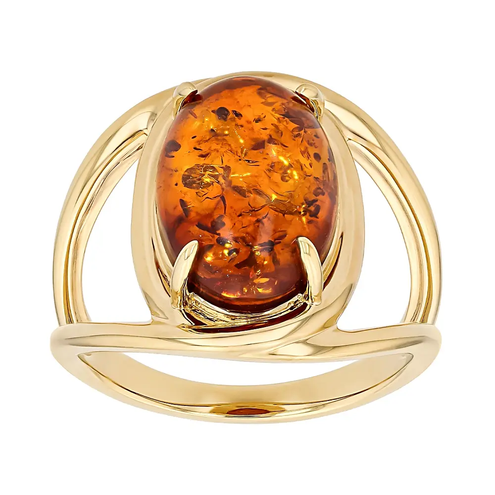 JTV Orange Amber 18K Yellow Gold Plated Solitaire Ring