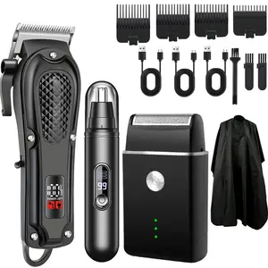 Rechargeable Electric Multifunctional Hair Trimmer Kit, Professional Cordless Hair Clippers and Nose Trimmer &Cordless Beard Trimmer for Men with LED Display, Barber Equipment Set