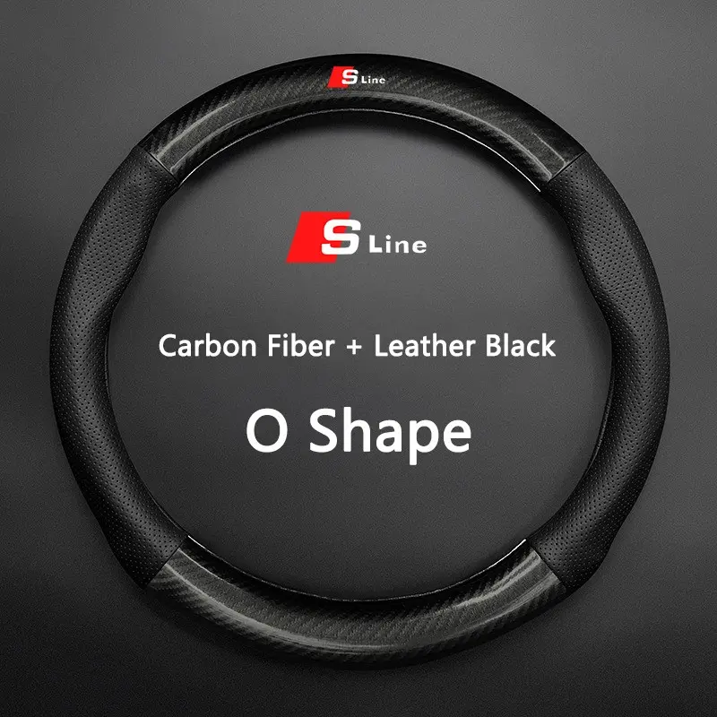 Car Anti-Slip Steering Wheel Cover Carbon Fiber Leather Booster Cover For Audi Sline A3 A4 A5 A6 A7 A8 Q2 Q3 Q5 Q6 Q7 Q8 S4 S5 S6 S7 RS5 TT Accessories Automotive Steering Wheel Protector