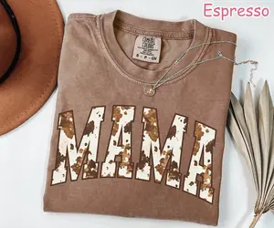 Comfort Colors Western Cow Print Mama Shirt, Trendy Shirt for Mom, Mothers Day Gift, Country Mama Tee, Gift for Mom, Cowhide Mama T-Shirt
