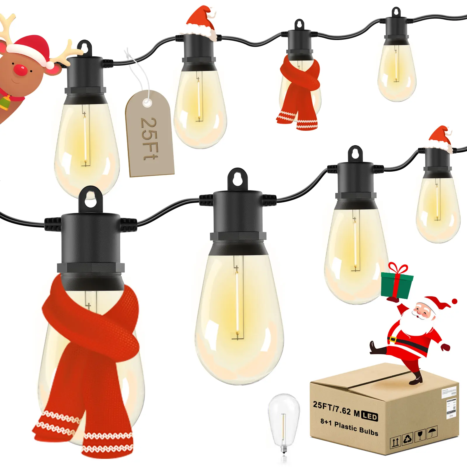 Licoopr Outdoor String Lights Shatterproof Patio Lights Edison LED Bulbs for Backyard Garden Porch with Festive Decorations 25FT Length Ideal for Outdoor Settings