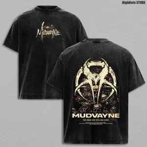 Mudvayne Vintage Acid Washed T-Shirt – Oversized Graphic Tee, Nu Metal Band Shirt, Dark Skull Artwork “The Dead Are Rolling Over” Design, Gothic Aesthetic Streetwear, Casual Soft Cotton Unisex Top, Men Women Wear, Gift for Mudvayne Fans SRJ