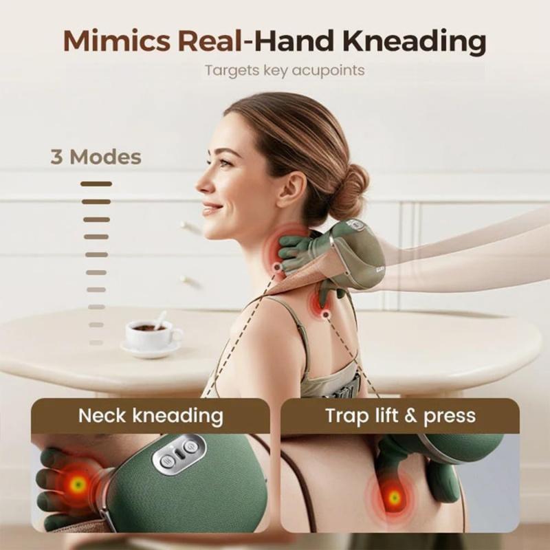 Shoulder Massager Electric Cervical Neck Massage Bio-Bionic Hand Heating Wireless Portable 3D Kneading for Men Women Adjustable Speed Settings