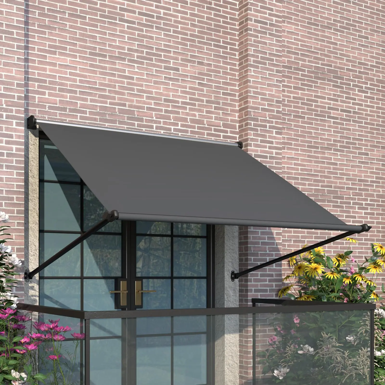 AECOJOY Manual Retractable Awning for Door Entrance, Sun Shade Canopy for Backyard, Porch, Patio, Window, Deck, Dark Grey, Multiple Size