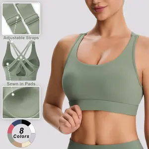 Women's High Impact Sports Bras with Sewn in Pads,4 Row Adjustable Hook-eye Closure,Crisscross Adjustable Straps Back,Soft and Comfortable Non-removable Molded Cups,Women Workout Tops for Running Yoga
