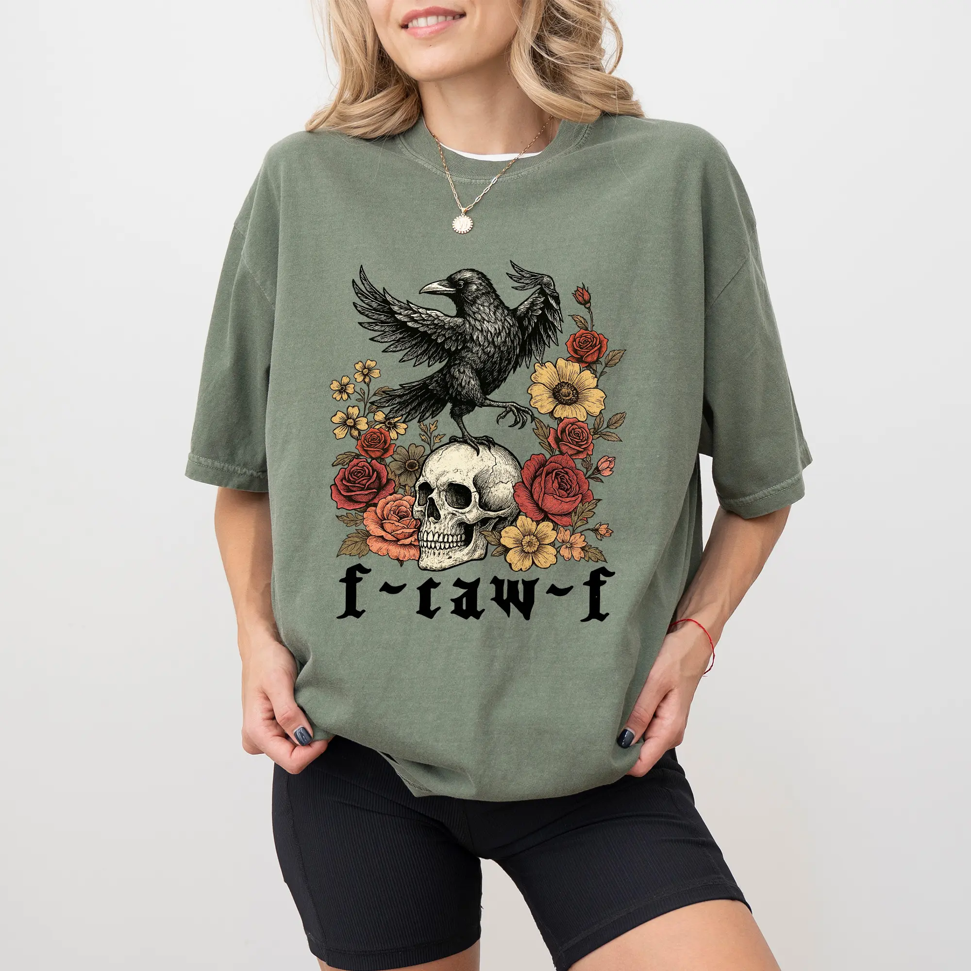 ChicCotton Gothic Raven F-Caw-F Comfort Colors Shirt, Dark Humor Raven T-shirt, Sarcastic Funny Vintage Halloween Graphic Tee