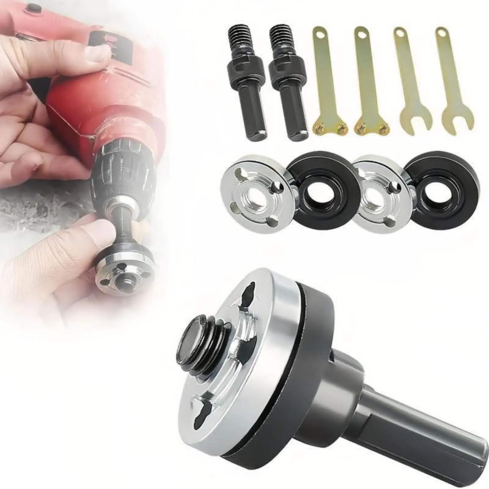 2-Set Connecting Rod Kit with Wrench – Variable Shaft Coupler Converter Tool, Electric Drill Conversion Angle Grinder Adapter, 10mm Arbor Mandrel Adapter for Cutting Disc, Cavity Machining, Clockwise Operation & Cordless Drill Extra Usage