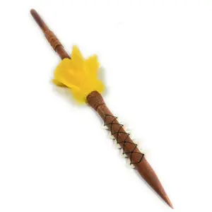 Koa Spear 32 inch w/ 10 Shark Teeth - Yellow Feathers Made In Hawaii | #koa888y