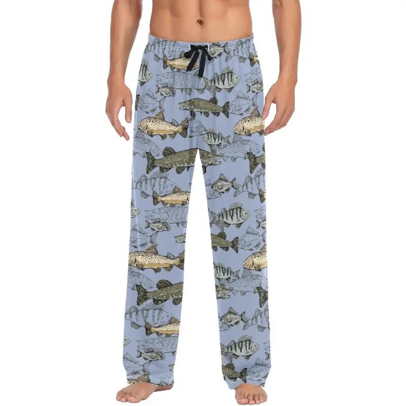 Men's Pajama Pants Soft Comfy River Fish Sleep Lounge Pants Pjs Bottoms with Pockets
