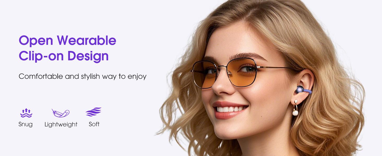 Clip-On Earbuds, Lightweight Comfort with Anti-Drop Design Open Ear Earbuds Bluetooth 5.4, 50H Battery Open Ear Headphones, Waterproof, Perfect for Glasses Wearers, Sports and Workouts