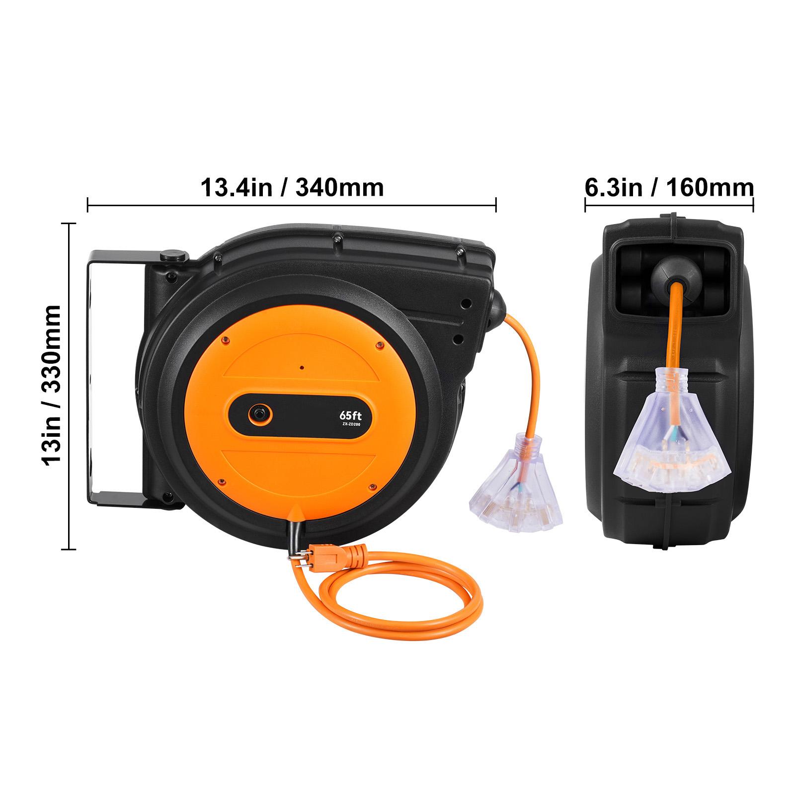 Retractable Extension Cord Reel Power Cord Reel 65FT 12AWG 3C SJTOW