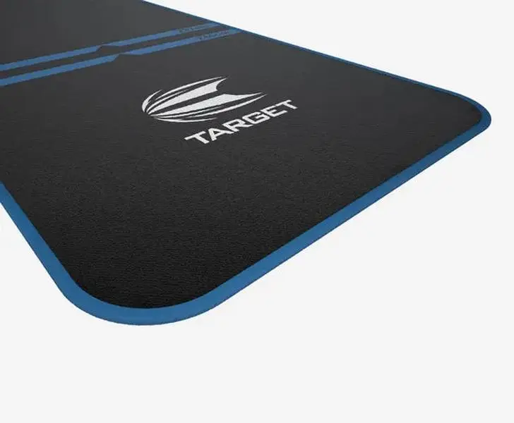 World Champion Dart Mat - Lightweight Odourless Fabric, Blue Trim, Target Logo, Steel & Soft Tip Throw Line, Defined Throwing Area Markings, Floor Protection, Dart Bounce-Out Reduction, Full-Length Sports & Outdoor Recreation Equipment