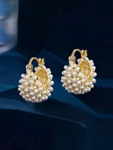 Egant French Vintage Faux Pearl Basket Earrings, Lightweight Chunky Hoops, Vintage Statement Earrings, High Quality Earrings, Design Sense Women's Versatile and Refined Ear Clips, Perfect for Any Occasion