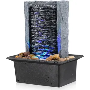 Tabletop Fountain Indoor Waterfall Rock Fountain LED-Lights Water Feature Waterfall for Modern  and Office Indoor Decoration