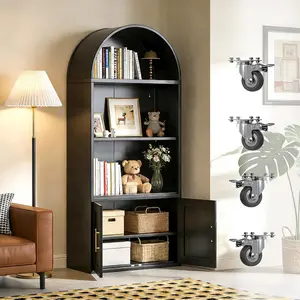 Metal Arched Bookcase with Wheels, Black Arched Bookshelf with 2 Adjustable Shelf for Home Office Living Room,Required Assembly,mothersday,gift
