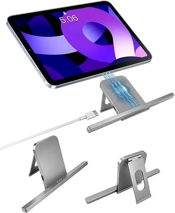 Magnetic wireless charging stand compatible with iPad 10th generation A14 and 11th generation A16 base models (A2696, A2757, A3354, A3355), 18W fast charging, smart connector, alloy material, includes iPad wireless charging board and USB‑C data cable (ada