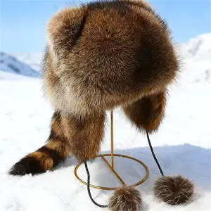 Raccoon Tail Mood Hat with Detachable Fluffy Earmuffs Retro Y2K Winter Hat Hypoallergenic Cozy Cottagecore Style Machine Washable for Outdoor and Casual Wear