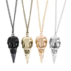 New crow necklace punk three-dimensional metal crow skull pendant necklace