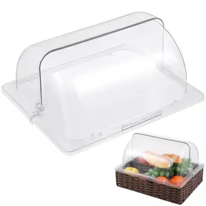 Food Glass Dome Cake Cover Rectangular Chafing Dish Roll Top Bakery Pan Plastic Clear Dessert Display Plate Dust