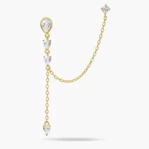 Swagy Chic Bezel-Set Teardrop Single Post Earring Jewelry, Fashion Costume Accessory for Ear Stack & Ear Decoration