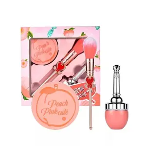 Beginner Women's Blush Rouge Makeup Loose Powder Peach Pink Cute Gift Set Long Lasting C78-peach Three-piece