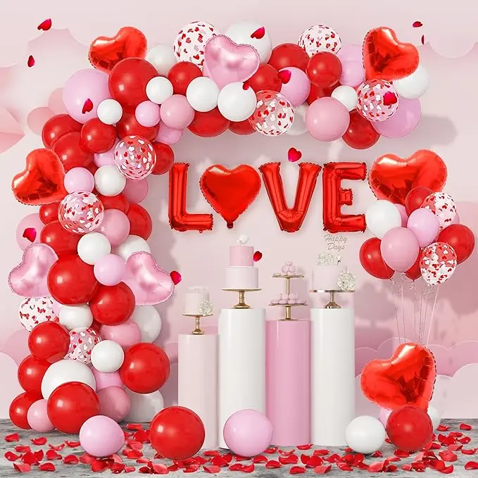 263PCS Valentines Day Balloon Arch Garland Kit, Love Balloons Red Pink White Confetti Heart Balloons for Valentine's Day Wedding Engagement Mother's Day Anniversary Decoration Supplies