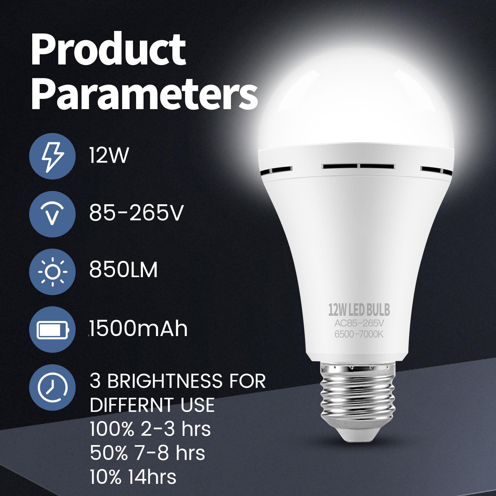 1/2/4 Pack E26/E27 Emergency-Rechargeable-Light-Bulb, Stay Lights Up When Power Failure, 12W 60W Equivalent LED Light Bulbs for Home, Camping, Tent (E27, with Hook) (Daylight)