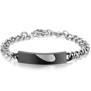 OIDEA Keep Me in Your Heart Couple Stainless Steel Bracelet Set Matching Cubic Zirconia NA Romantic Gift