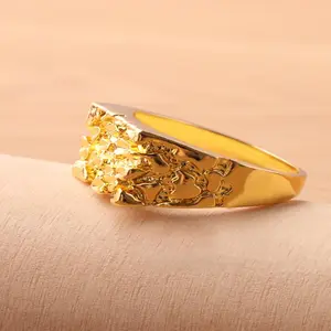 1pcs Men's Alloy Simple graceful Relief Gold-plated band Face Luxury Gift resizable