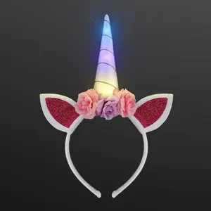 FlashingBlinkyLights Light Up Unicorn Headband with Ears, Flowers & Magical Color Changing LED Horn