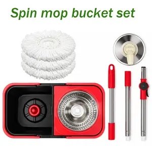 360° Rotating Spin Mop and Foldable Bucket Set, Dual Clean & Dirty Water System, Hands-Free Easy Spin Wringing, Heavy-Duty Microfiber Mop with 3 Mop Heads for All Floor Types Cotton Absorbent Cotton Wipe