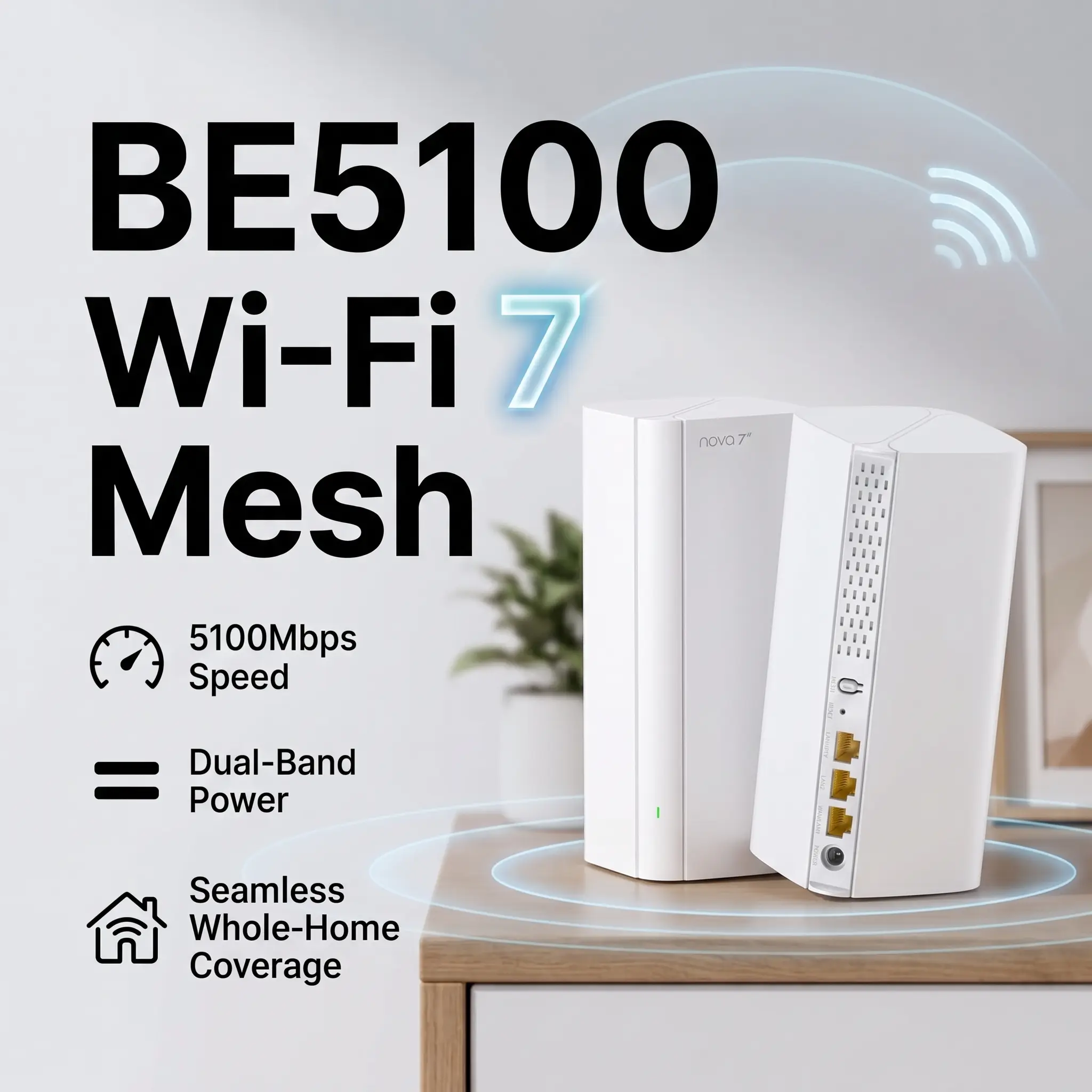 Tenda ME6 Pro (2 Pack) BE5100 WiFi 7 Mesh WiFi System – Dual-Band Whole-Home Coverage (4,600 Sq. Ft.), 1×2.5G + 2×1G Gigabit Ports, MLO & Ethernet Backhaul for Seamless Roaming, VPN Ready