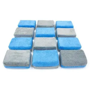12-Pack Value Thick Microfiber Car Coating Applicator Sponges with Plastic Barrier, Automotive Car Washing & Maintenance Accessories