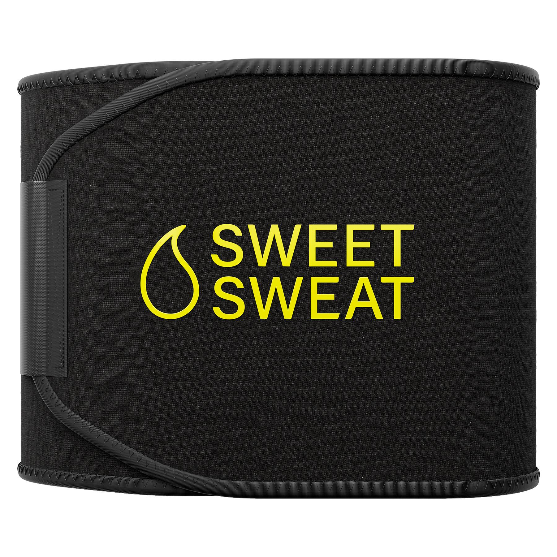 Sweet Sweat Ab Trainer for Women and Men - Sweat Band Waist Trainer Belt for High Intensity Training and Gym Workouts, 5 Adjustable Sizes - Black/Yellow