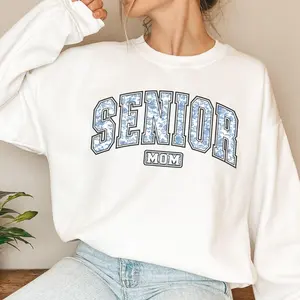 Senior Mom Sweatshirt, T-Shirt & Hoodie - Toile Varsity Letters Unisex Crewneck, Gift for Mom of Teens, Heavy Blend Jumper, Senior Year Apparel Cotton