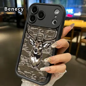 Phone Case for iPhone 17 Pro Max 16 15 14 Plus 13 12 Mini 11 XR X XS Air E Camouflage Stag Majesty Pattern Shockproof Silicone TPU Bumper Drop Protection Cover Smartphone Casing