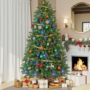Pre-Lit Artificial Christmas Tree with Multicolor LED Lights, Realistic Spruce Holiday Décor