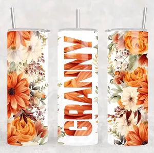 Granny • 20oz Tumbler Stainless Steel Cup Sublimation Floral Orange