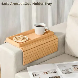 Collapsible Bamboo-Style Arm Tray for Sofas, Requiring No Assembly. Features an Anti-Drop Cup Holder And a Non-Slip Pad for The Back, Suitable for Couches, Living Rooms, And Offices. It Can Hold Phones, Snacks, Remotes