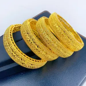 Luxury Arabic Charm 24K Gold Color Bangles For Women Indian African Bracelets Wedding Ethiopian Dubai Hand Jewelry Party Gifts