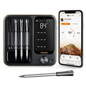 Wireless Meat Thermometer with 4 Probes, INKBIRD WiFi Meat Thermometer Digital Wireless for Rotisserie Grill Oven,Unlimited Range Dishwasher Waterproof Bluetooth Thermometer for iOS & Android