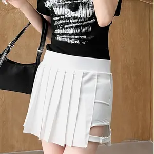 Breezeful High Waisted Pleated 2-in-1 Side & Pocket Asymmetric Hem Quick Dry Mini Dance Skirt Anti glare women's yoga clothes pleated skirt sports short skirt suitable for outdoor running tennis skirt, Daily outfit, Date attire-03