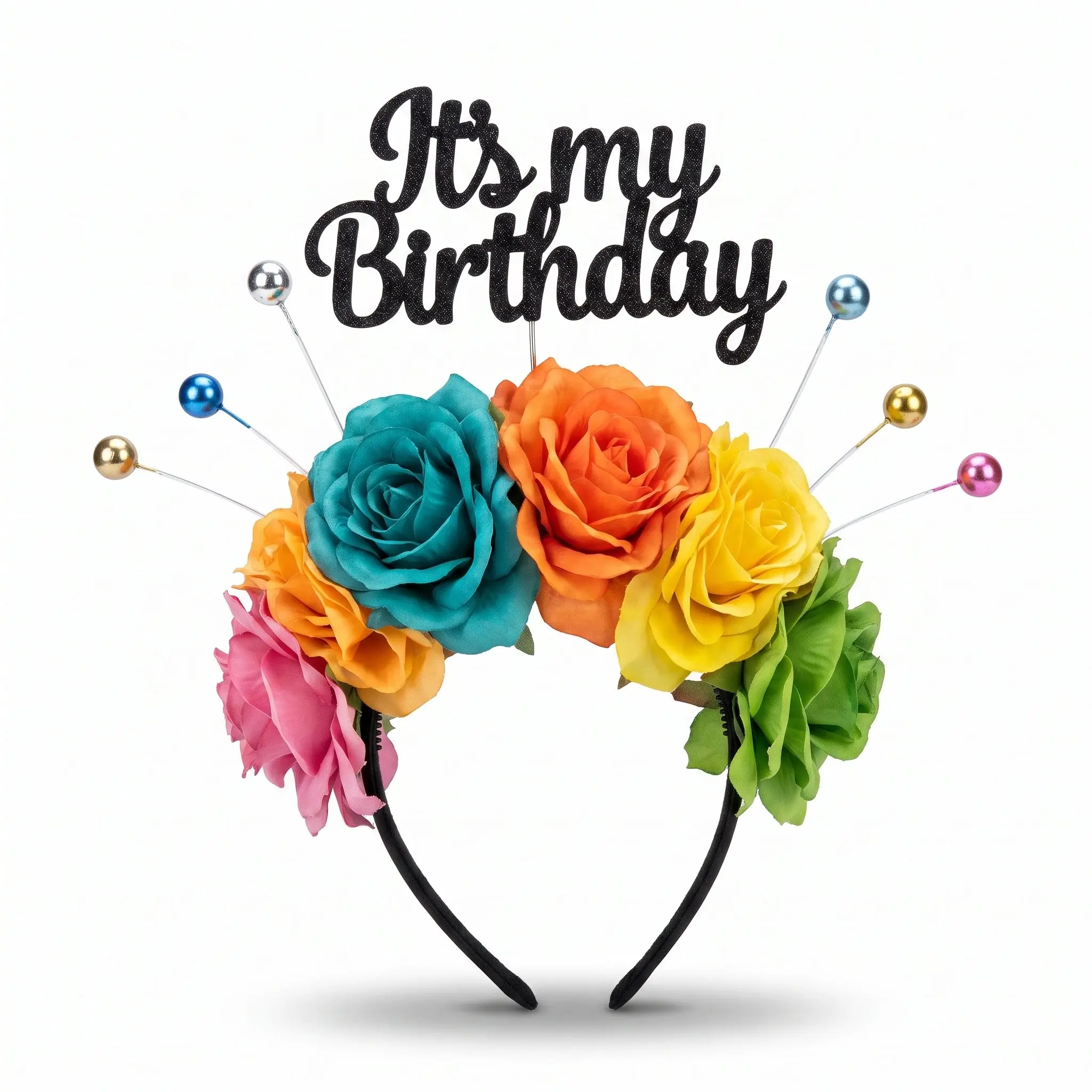 "It's My Birthday" Multicolour Floral Crown Headband