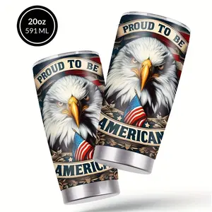 Patriotic Eagle Pattern Coffee Mug, 20oz Stainless Steel Thermos with Lid Straw, Beverage Container and Kitchen Storage, Travel Mug, Summer Water Bottle, Camping Drinking Utensils, Veterans, Birthdays, Easter, Funny cecily Digital Insulated Sports Bottle
