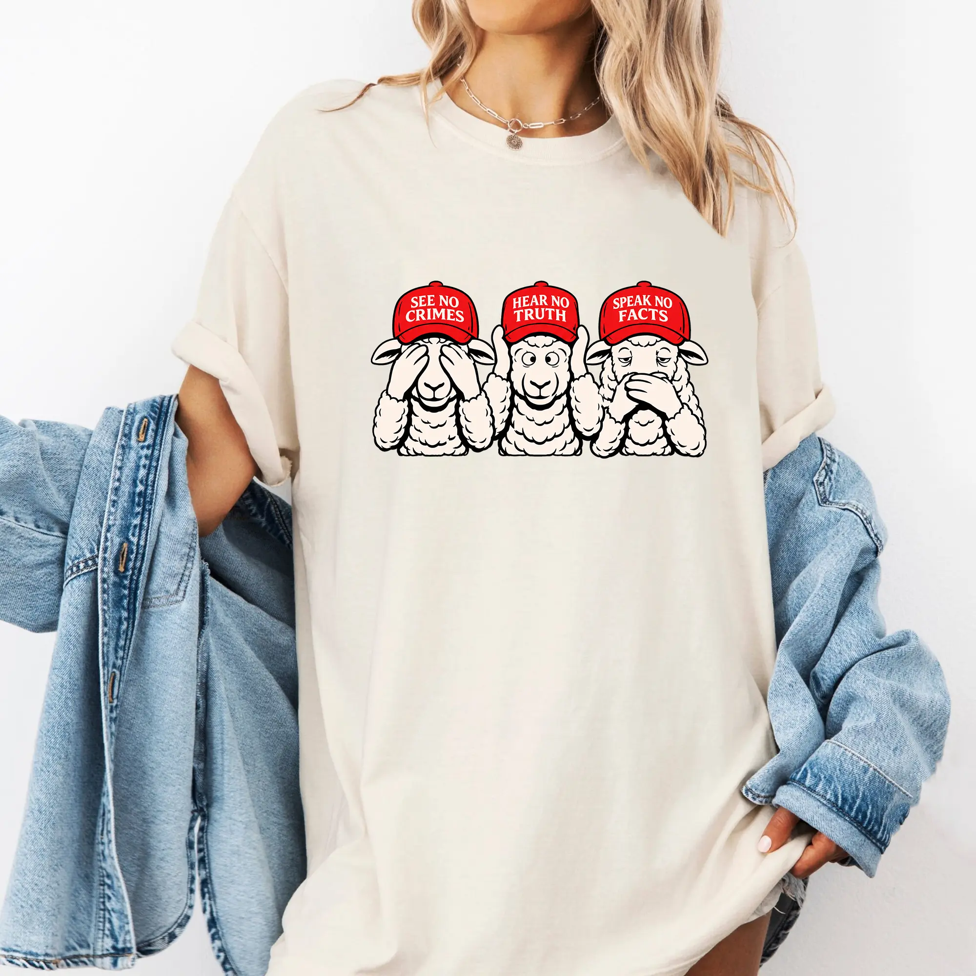 Sheeple See No Crimes Hear No Truth Funny Political Shirt, Graphic Tee, Unisex Clothing Shirt