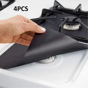 4PCS Kitchen Stove Mat Home Essentials Stove Range Protector Cover Gas Stove Protectors Stove Cover Stove Burner Liner Covers Kitchen Supply Stovetop Burner Cover Glass Fiber Black