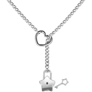 Heart O-Ring Slip Chain Necklace Punk Rock Stainless Steel Cuban Y-Necklace (25inch , )